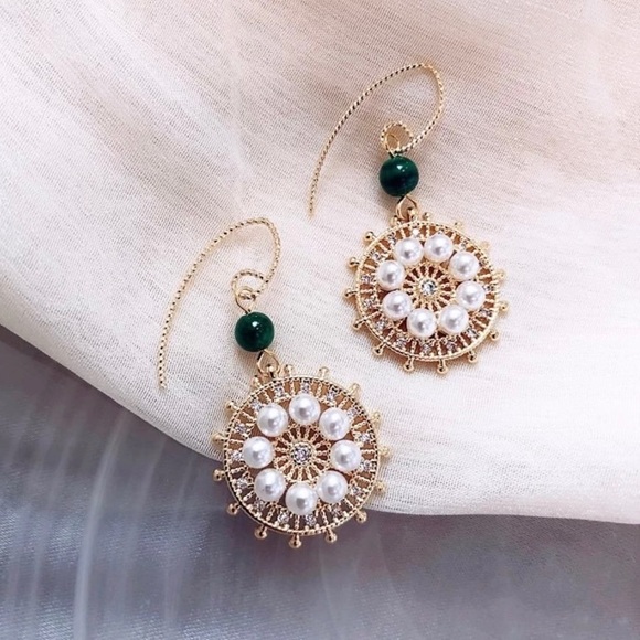 Faux Pearl Wheel Drop Earrings - Picture 1 of 10